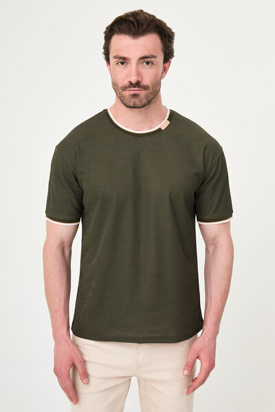 Mcr Textured Slim Fit Crew Neck Short Sleeve Men's T-Shirt Khaki - 36886.26Y