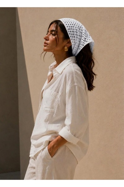 FLEX FASHION Γυναικεία διχτυωτή μπαντάνα από πλέγμα, καλοκαιρινή διάτρητη πλε...