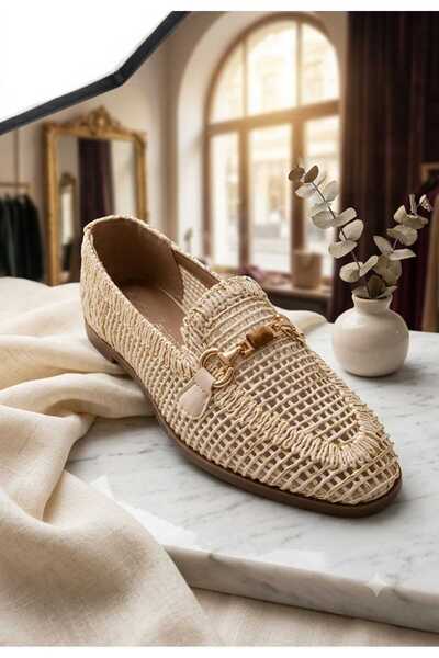 Guja 26Y141 Women's Straw Detailed Mesh Ballerinas
