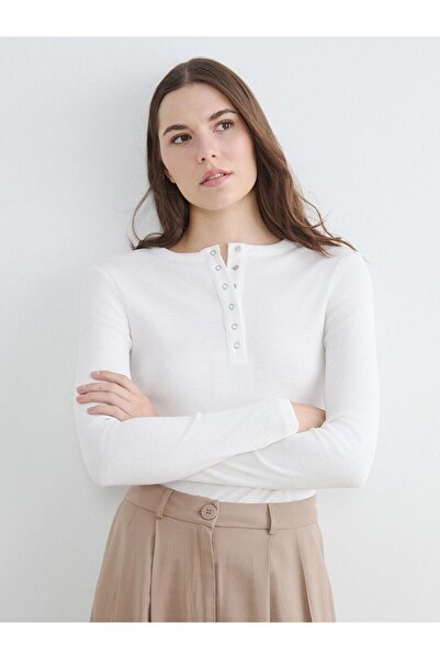 LC Waikiki Lcw Everyday White Crew Neck Ribbed Women's Bodysuit