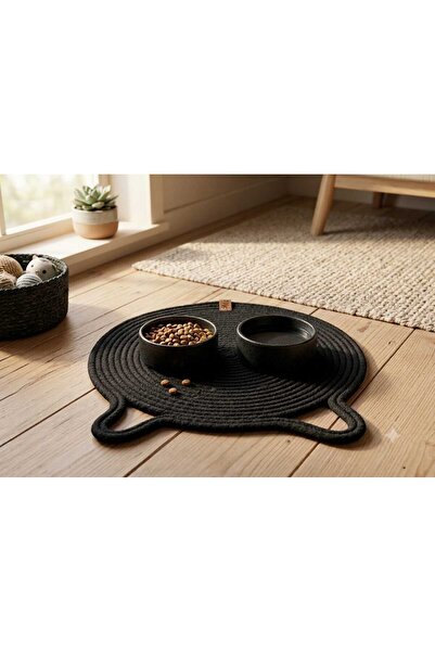 MoMMe Cat Dog Wooden Food and Water Bowl Mat 25 cm Scratching Mat Black