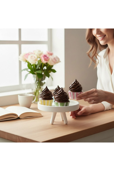 rose's Dekoratif Cupcakes 4'Lü Çikolatalı Model ve Pembe Standlı