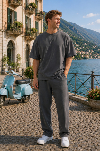 Runades Men's Oversize Basic Short Sleeve T-Shirt and Sweatpants Set Relaxed ...