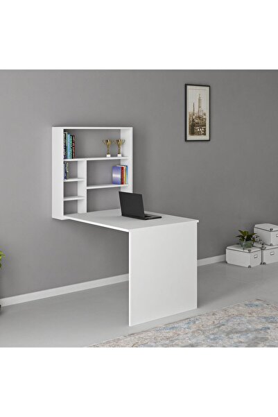 Adore Birou cu raft de perete pliabile Elegant, Alb, 59x74x90 cm