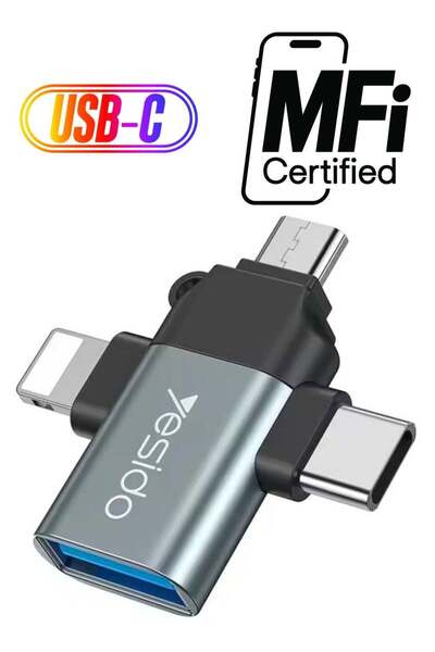 Yesido 3-in-1 USB-C to Micro 8-Pin OTG Adapter Mobile Phone to USB 3.0 for IP...