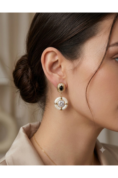 By Zeyna Aksesuar Premium Geometric Stone Women's Earrings