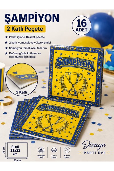 Dizayn Parti Evi Champion Themed 2-Ply Napkins 16-Piece 33X33 cm Yellow Navy ...