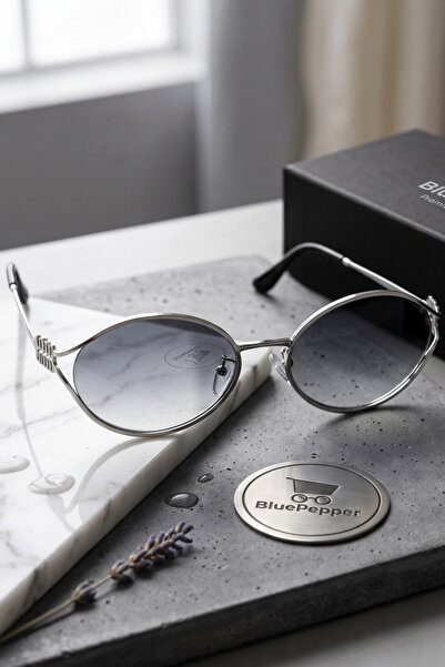 BluePepper Oval Glasses with Metal Frame and Writing, New Season Model Sungla...