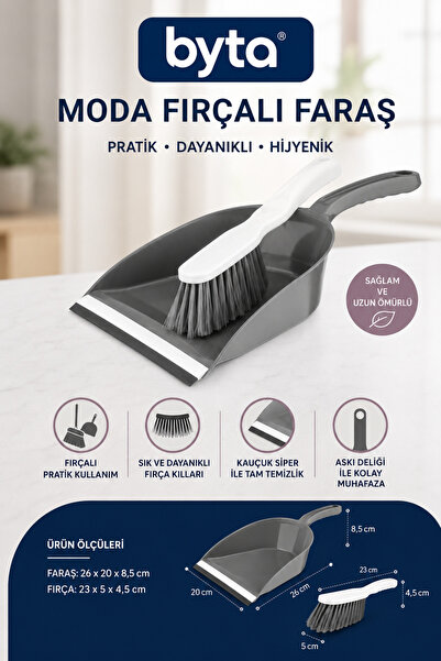 BYTA Moda Fırçalı Faraş Seti – Ergonomik Saplı Kauçuk Dudaklı Pratik Temizlik...