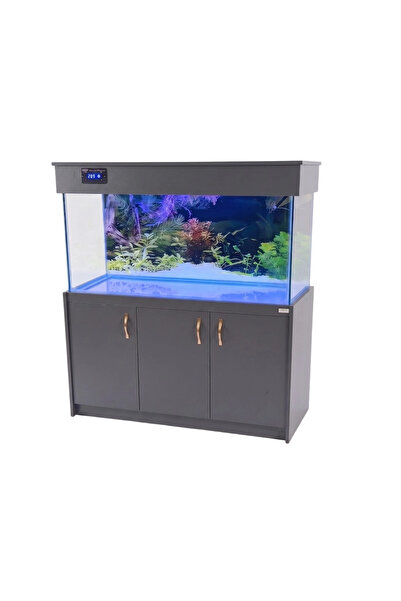 Kanki Pet Antrasit Gri MDF Mobilyalı Lüks LED Aydınlatmalı Akvaryum (120x50x6...