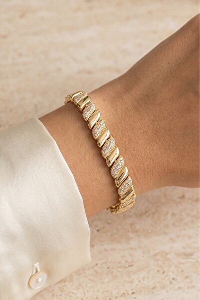 Valmont Accessories 14K VIP Kaplama 18 cm Altın Renk Zirkon Taşlı Kadın Bileklik