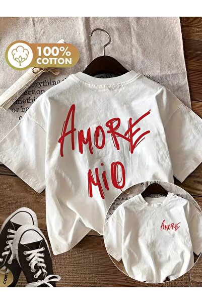 AEMİ Unisex Amore Mio Printed Oversize Crew Neck T-Shirt