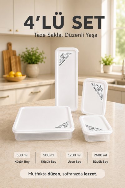 Sariva Home Set of 4 Square Storage Containers Refrigerator Organizer 2X500 m...