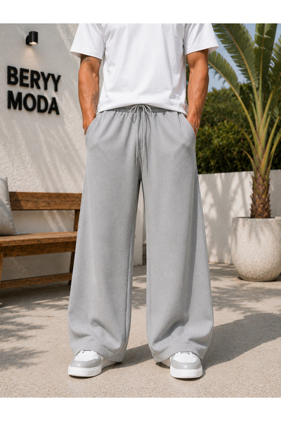 BERYY MODA Double Black Gray High Waist Wide Leg Sweatpants