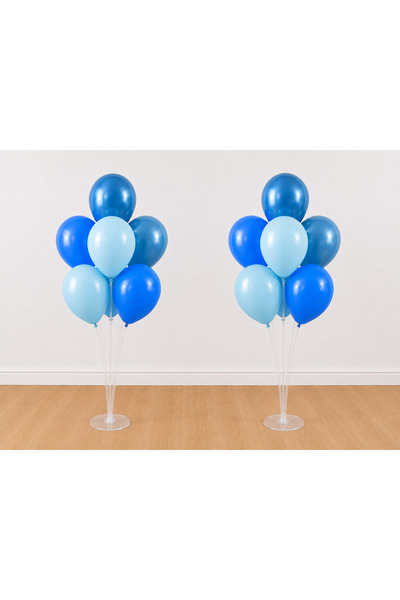 Balonsan Makaron Blue Chrome Blue Dark Blue 14 Balloons 7 Balloon Stands 2 Pi...