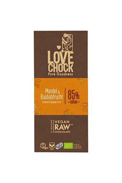 Lovechock Ciocolata raw vegana cu migdale si baobab, -