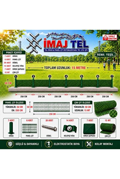 İMAJ TEL ÖRGÜ VE PANEL ÇİT SİSTEMLERİ Panel Çit Duvar Üzeri Yeşil 50cm Yüksek...