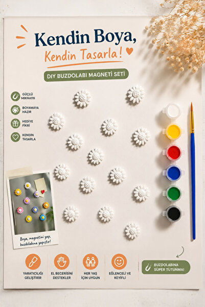 AYIŞIGII HEDİYELİK 🌼 14'lü Papatya Boyama Magnet Seti | Taş Tozu Kendin Boya...