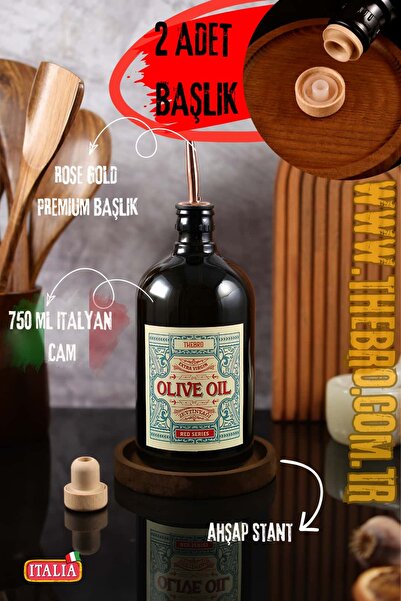 TheBRo 750ML Ahşap Stantlı Red Serisi Zeytinyağı Şişesi Yağdanlık