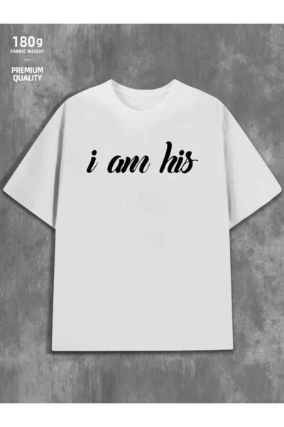 1001 Line تي شيرت رجالي بتصميم مطبوع عليه 'I Am His' - أبيض مع طباعة سوداء، م...