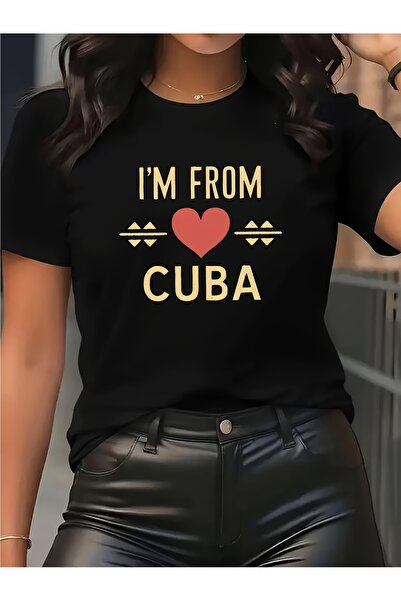 2mcup تي شيرت نسائي للجنسين بتصميم I'm From Cuba Retro Graphic - حروف باللوني...