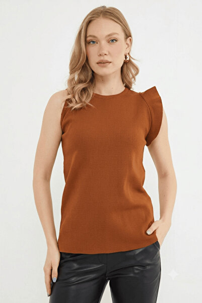 Fulla Moda Shoulder Ruffle Cowl Neck Knitwear Blouse