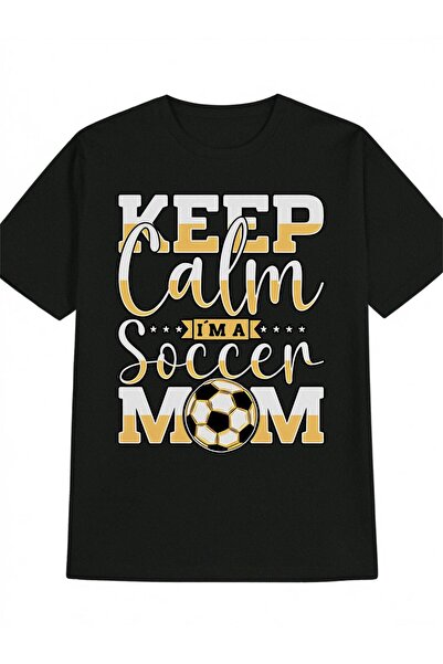 STITCHLY تي شيرت رجالي كاجوال برقبة مستديرة مطبوع عليه "Keep Calm Soccer Mom"...