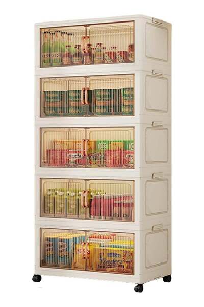 rayze 5-Tier Large Capacity Foldable Plastic Storage Cabinet with Wheels, Mag...