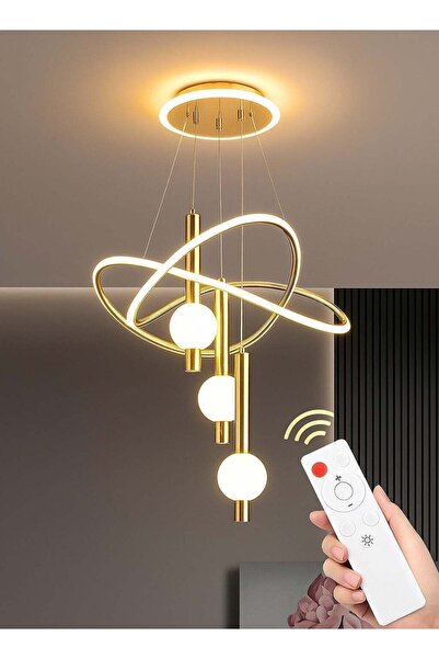 Generic AL THURAYAT Luxury Gold LED Chandelier 60 cm – 3 Illuminated Globe Li...