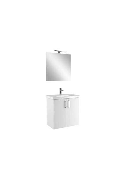KALE Noah Beyaz 65 cm Kapaklı Alt Dolap, Lavabo ve Aynalı Banyo Seti