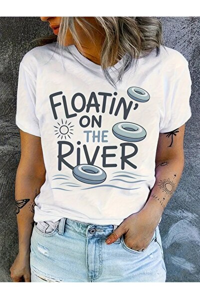 12 Teknoloji تي شيرت نسائي بطبعة "Floatin' On The River" بتصميم صيفي مع أحجار...