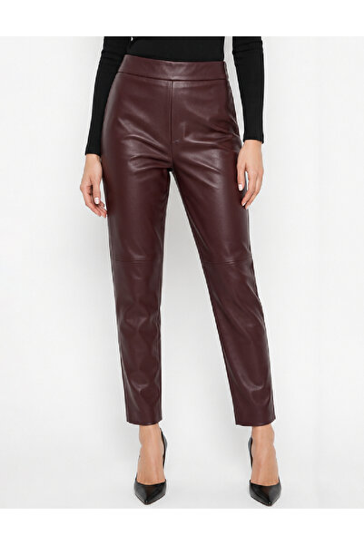Evendi Pantaloni imitatie de piele, Pruna