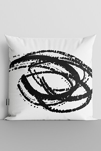 TicaretJet Black Mixed Line Double Sided Digital Printed Throw Pillow Cover -...