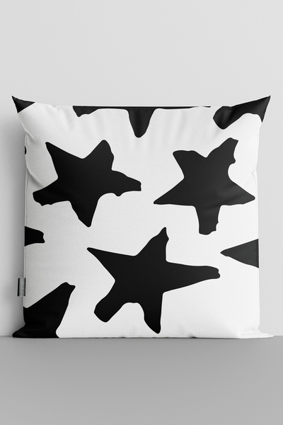 TicaretJet Black Stars Double Sided Digital Printed Throw Pillow Cover - 2373