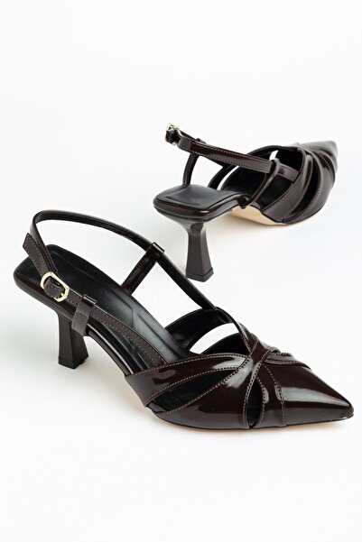 Moda Eleysa Terra Women's Brown Patent Leather Buckle Detailed Thin Heeled Ca...