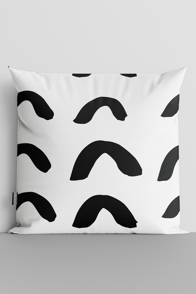 TicaretJet Black Half Circles Double Sided Digital Printed Throw Pillow Cover...