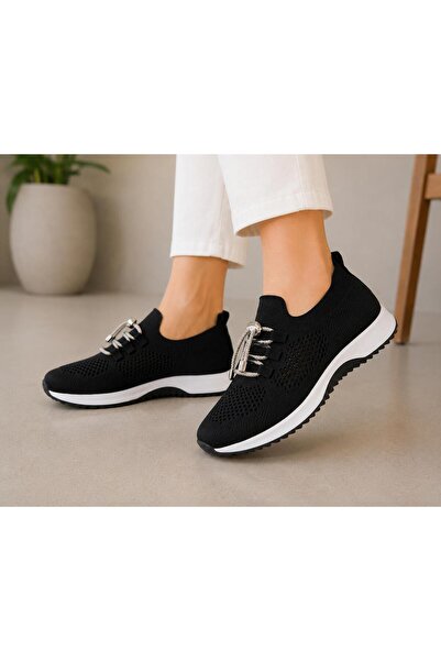 kılıçbey tekstil Women's Black Lightweight, Breathable Pearl Knitwear Shoes-C...