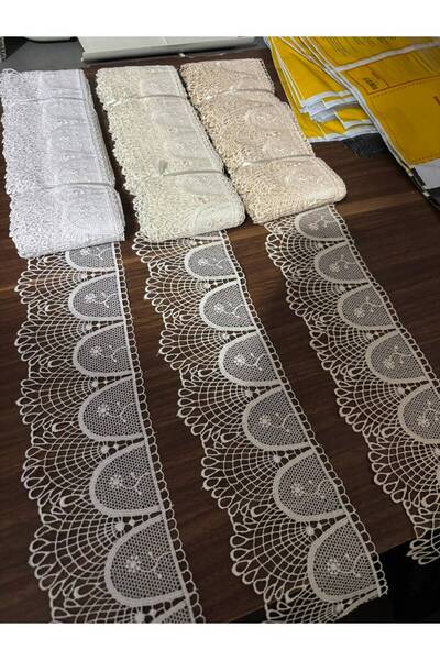 Butik 9 Metre Çeyizlik İğne Oyası Geniş Güpür Beyaz Nakışlı Dantel Kenar Süsü...