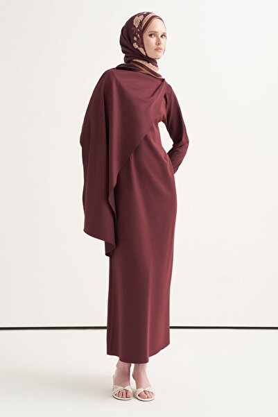 carell Shawl Detailed Dress in Plum Color