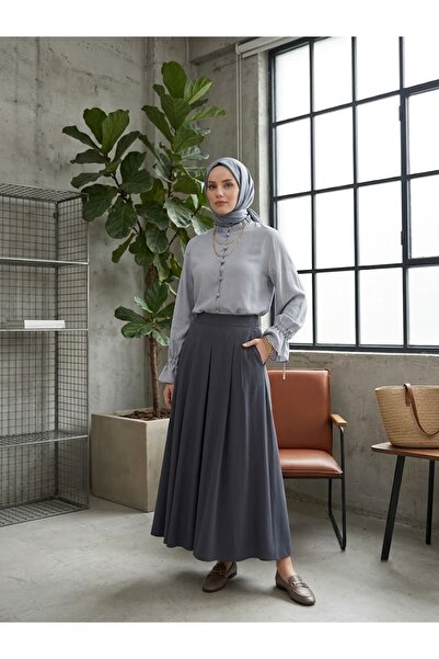 Foremia Sleeve Tunnel Collar Ruffle Tunic-Grey