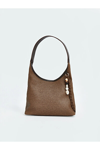 LC Waikiki LCW ACCESSORIES Γυναικεία τσάντα ώμου σε καφέ χρώμα με ψάθινη όψη