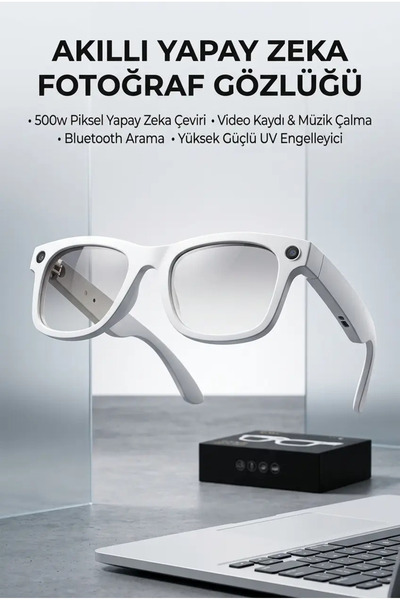 Marsilyan White Ai Smart Glasses No 14 with Camera Bluetooth White Color Smar...