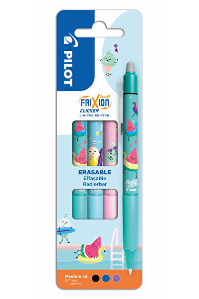 Pilot Set de 3 pixuri cu gel Frixion Clicker Fancy Pool Party în culori asort...