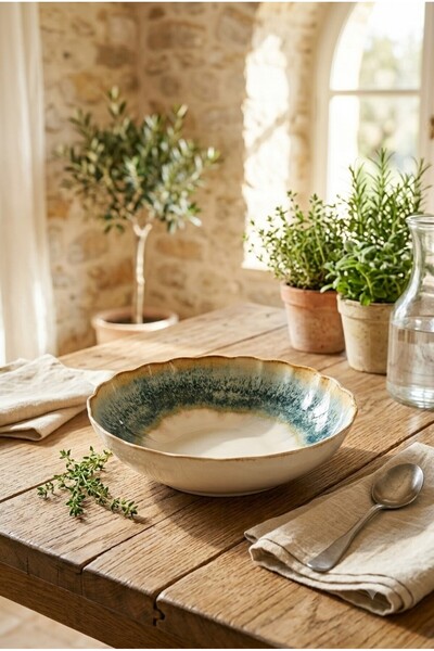 Kütahya Porselen Bone Luz Form Salad Bowl Green 1Pc