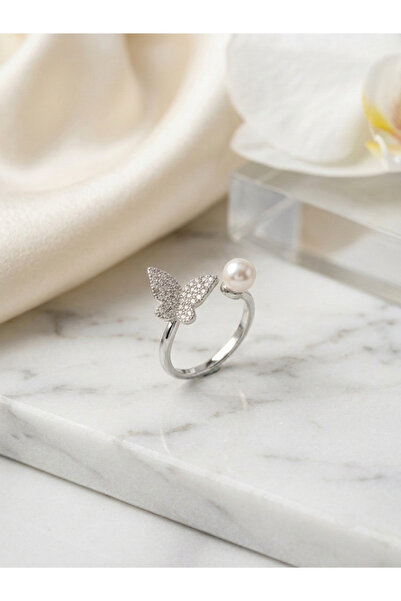 Evorya Women's Zircon Stone Pearl Butterfly Model Ring
