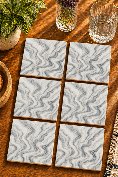 JHAAR Marble Look Abstract Set of 6 Coasters - Uv Printed Mdf - 10X10 cm
