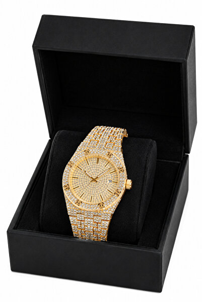 laria jewelry Stoned Iced Out Men's Watch Gold Color