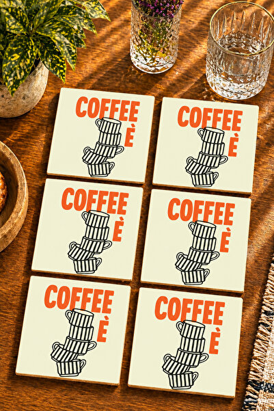 JHAAR Modern Textual Design -''Coffee'' Set of 6 Coasters - Uv Printing Mdf -...