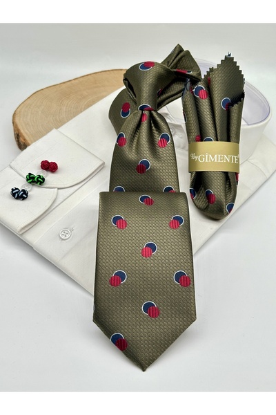 Gutiero Khaki Polka Dot Classic Tie with Handkerchief