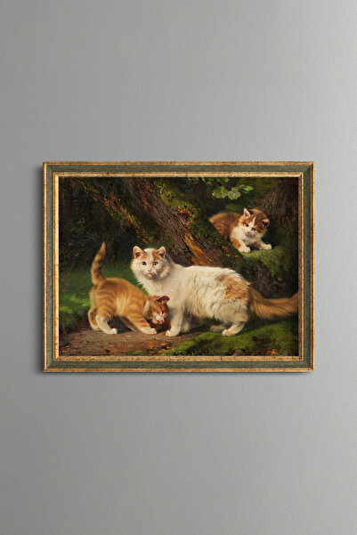 epiqart Cat Family Playing in the Forest - Vintage Patterned Painting - Fine ...